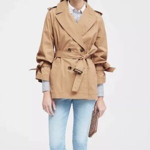 Banana Republic Water Resistance Tie Sleeve Trench Coat Tan Size Small Petite